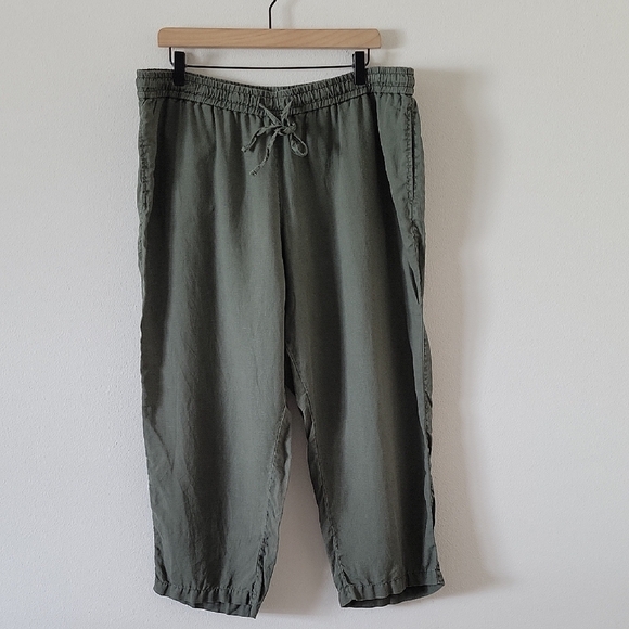 Tommy Bahama Pants - Tommy Bahama Green Linen Drawstring Cropped Capri Pants Size XL